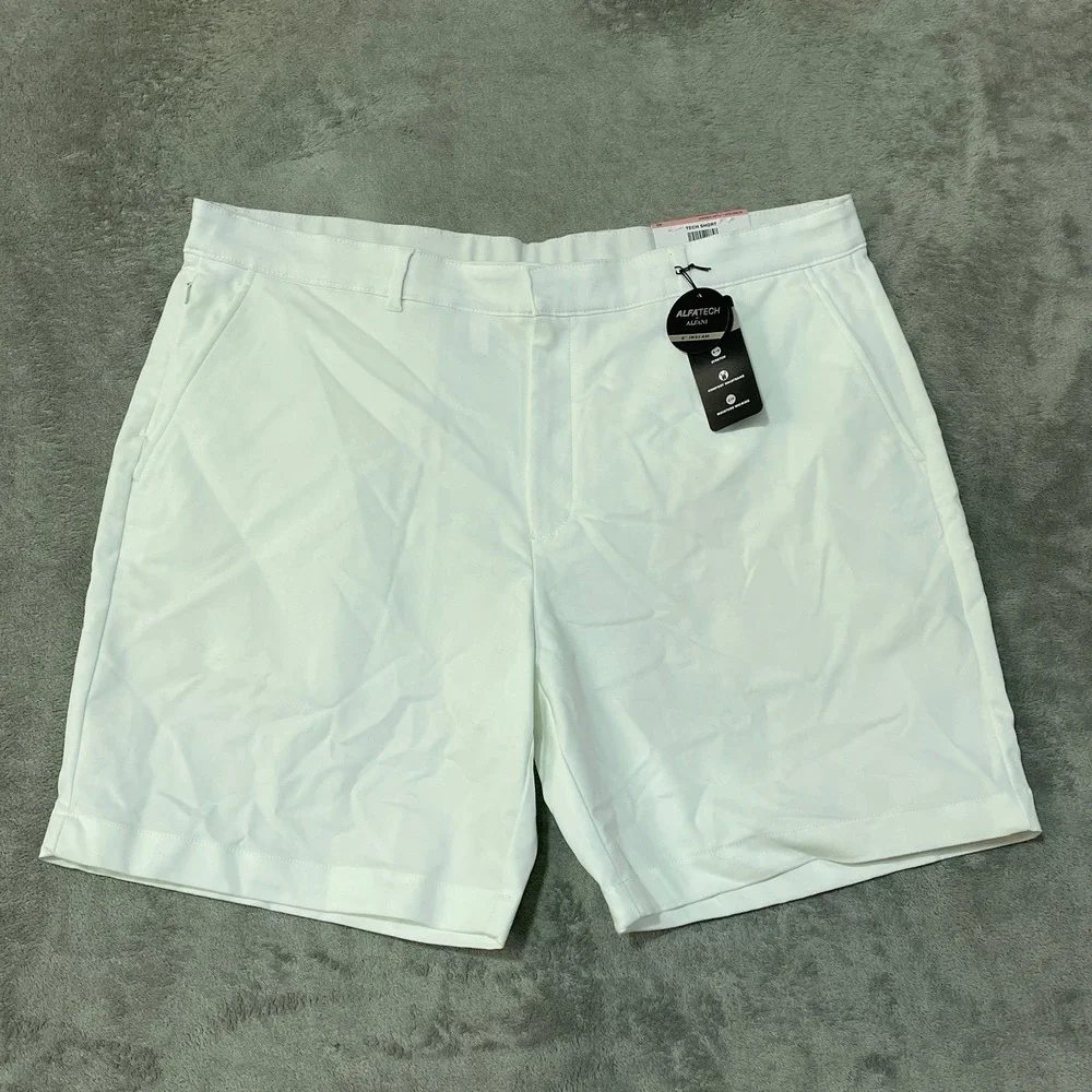 NWT Alfani Alfatech Tech Shorts Men's 40 White Cotton Blend Stretch Flat Front